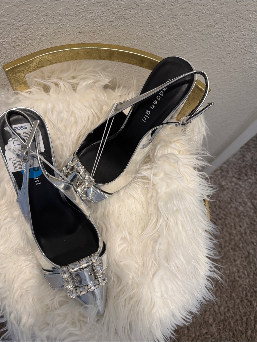 Madden Girl Silver Rhinestone Buckle Slingback Heels | Women’s Size 10